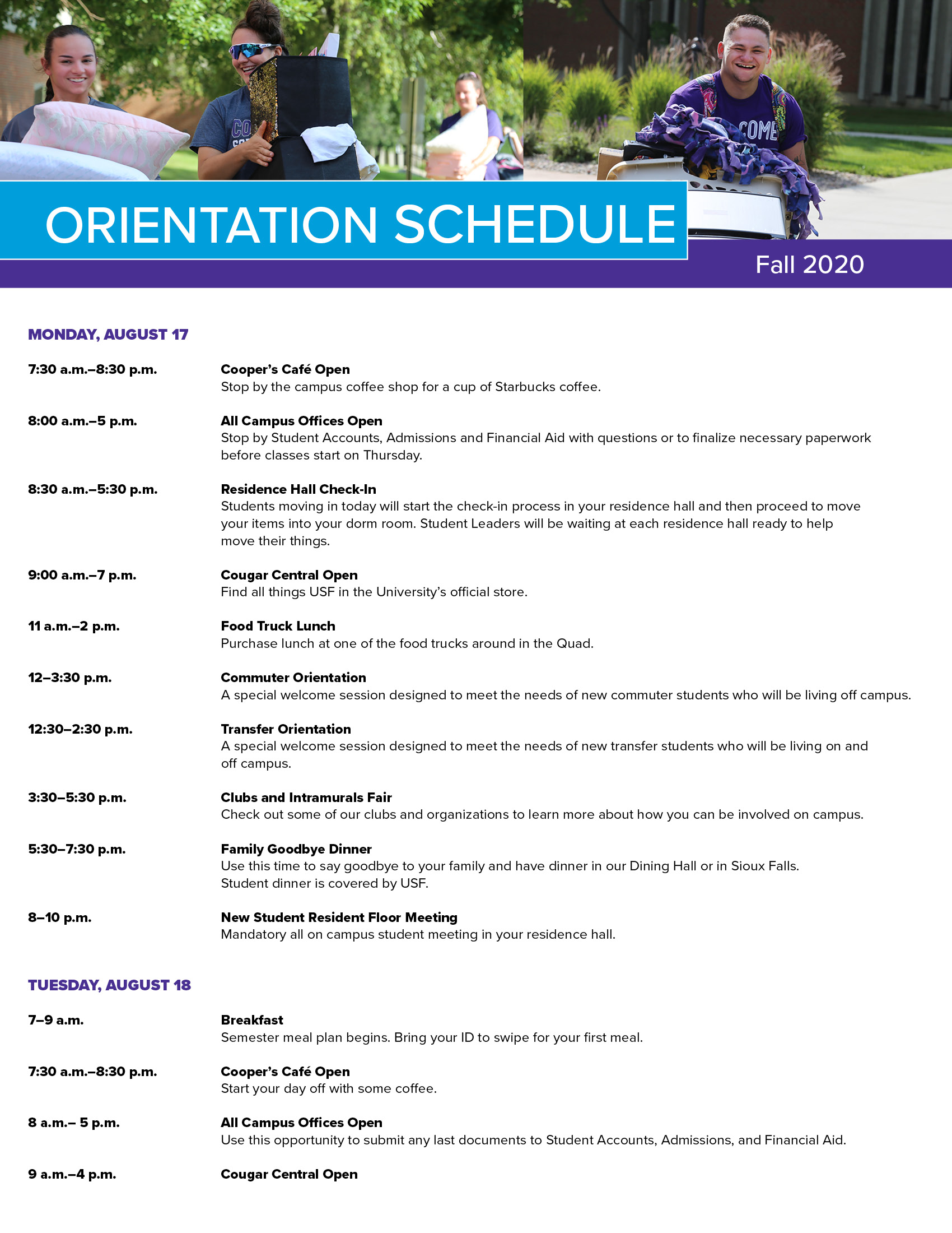 Freeform Content Main View Orientation Schedule New Student