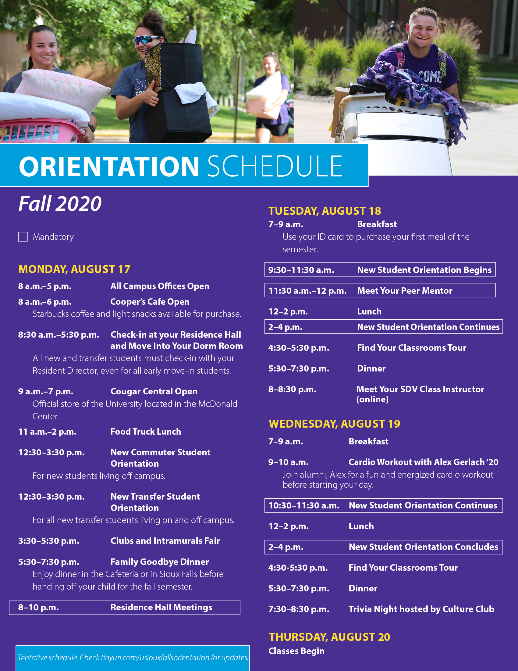 Free form Content Main View Orientation Schedule New Student
